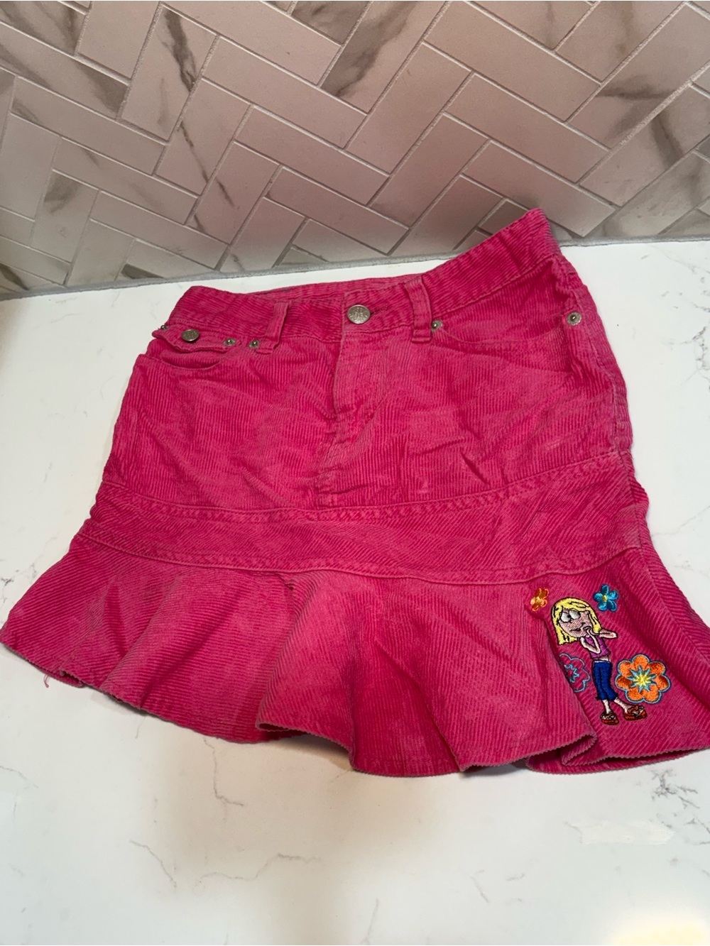 Lizzy McGuire Girl’s Vintage Skirt Pink Corduroy With Appliqué Size 7